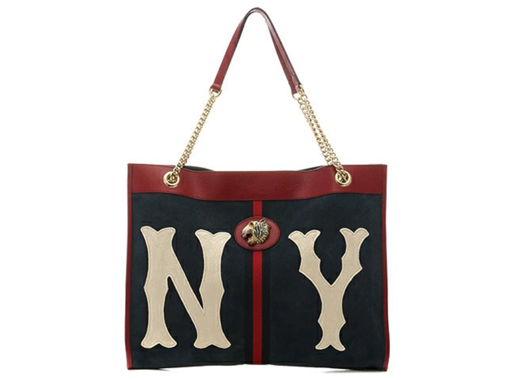 Gucci Bag Raja NY Yankees Patch Chain Shoulder Suede Calfskin